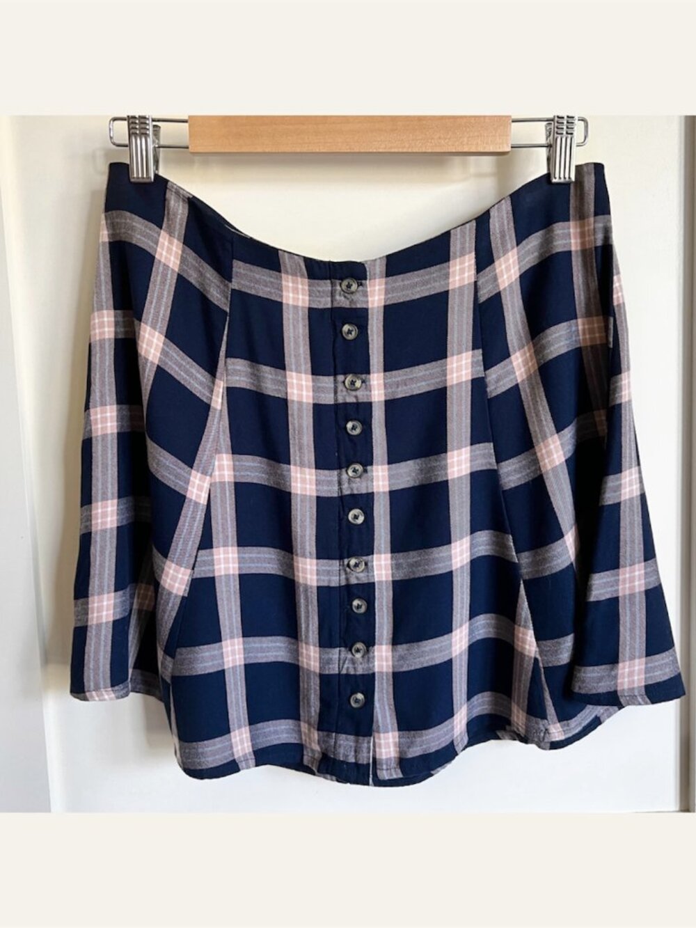 Aerie Navy Yellow & White Plaid Button-Down Mini Skirt - Size M